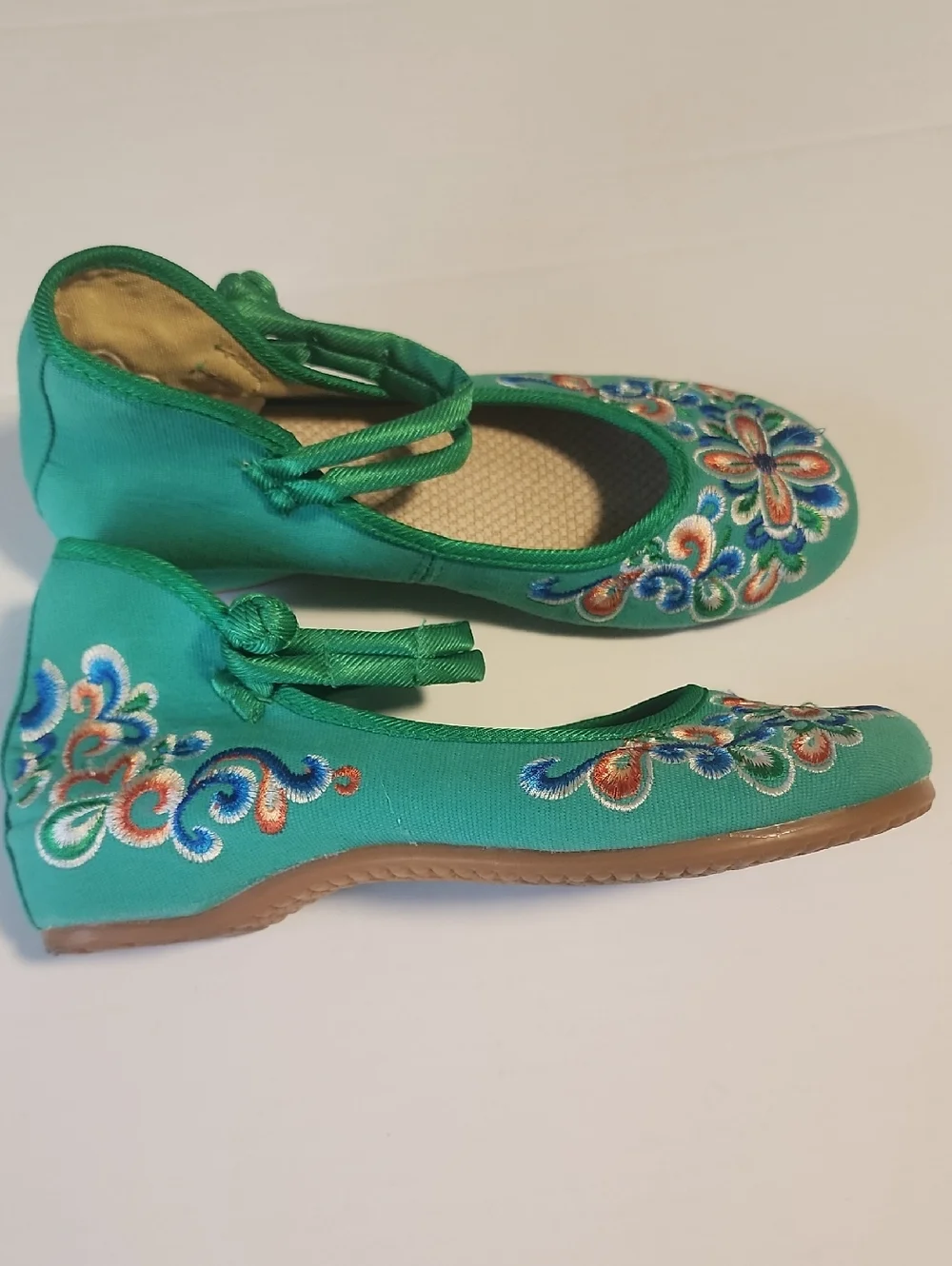 Chinese Embroidered Floral Mary Jane Cotton Loafer Wedge Shoes